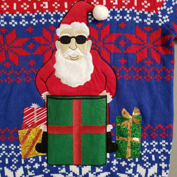Jolly Sweaters Cool Santa Claus Crewneck Sweatshirt Medium Unisex Ugly Christmas - Picture 5 of 13
